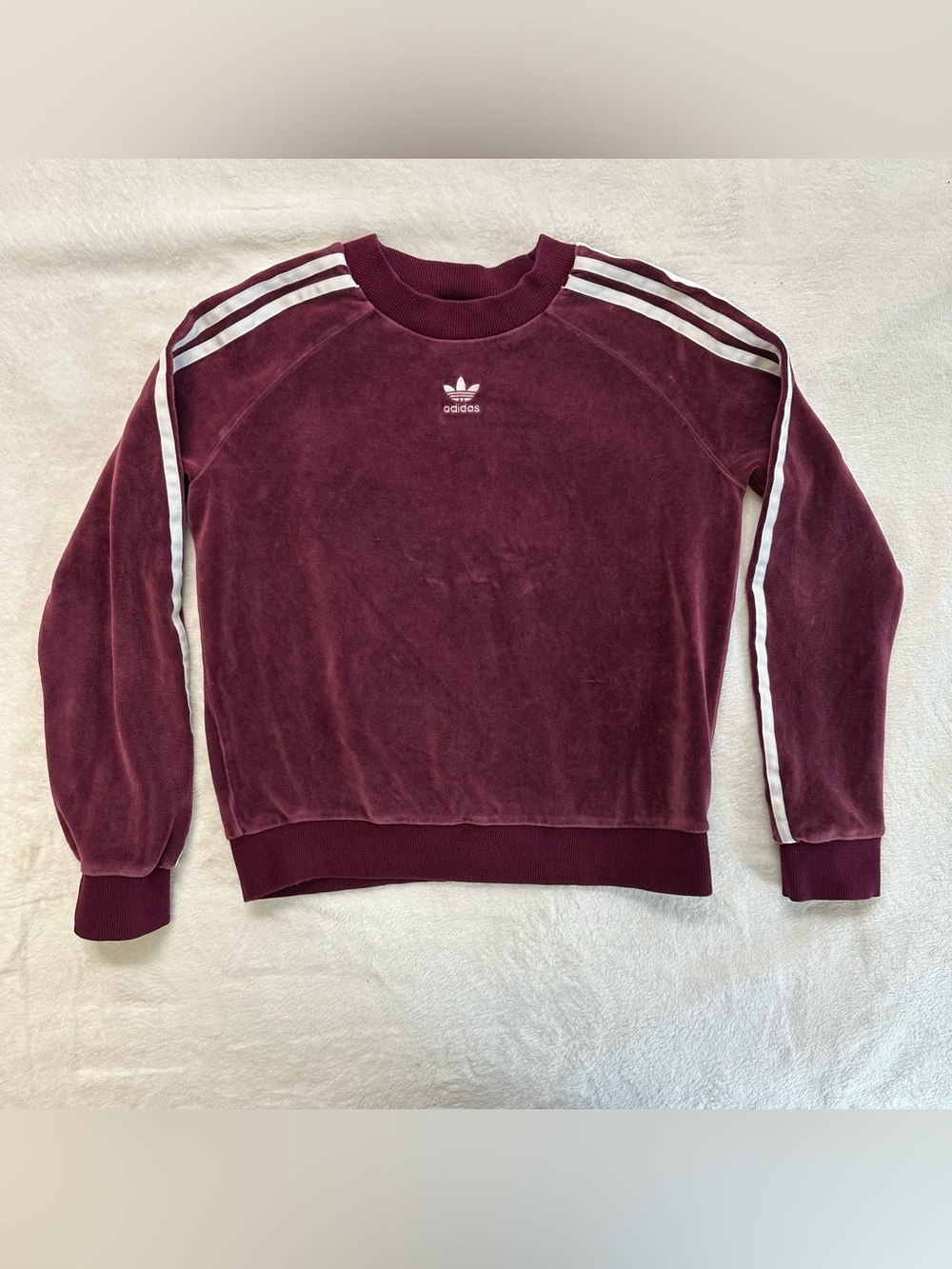 Adidas Women’s Burgundy Velour Crewneck Sweatshirt Size XS